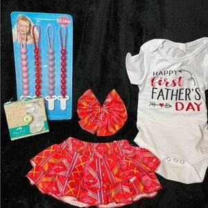 Bundle of all new baby girl clothes and accessories.